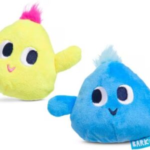 Petify Wobble & Wubble X-Small multi-part squeaky plush dog toy, yellow and blue 2-pack